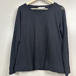 Loft Eyelet Sleeve Long Sleeve Shirt Black  Sweater Size M 100% Cotton